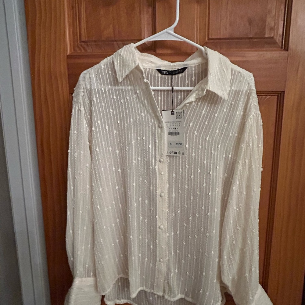Zara Women’s Textured Cream Button Down Shirt